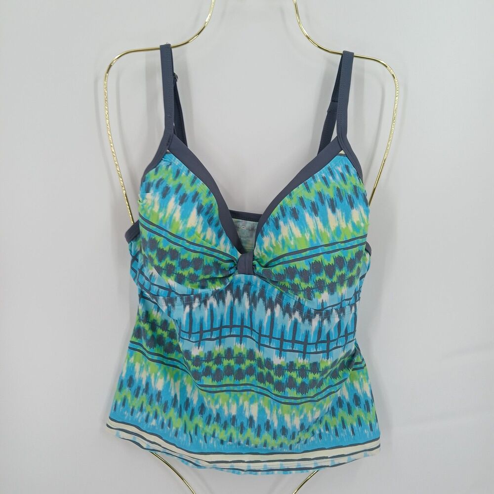 womans free country Blue Green Chevron Zig Zag tankini swim top size large